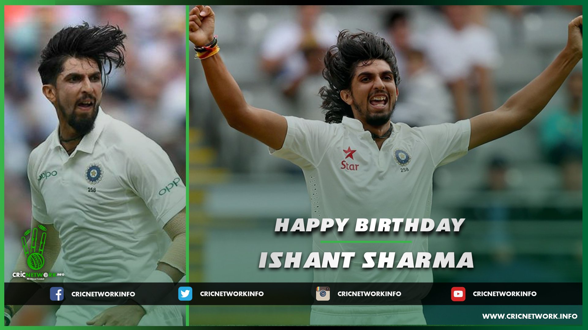 Aggressive Indian pacer, Ishant Sharma, who recently achieved the 250-wicket

Happy birthday Ishant Sharma! 