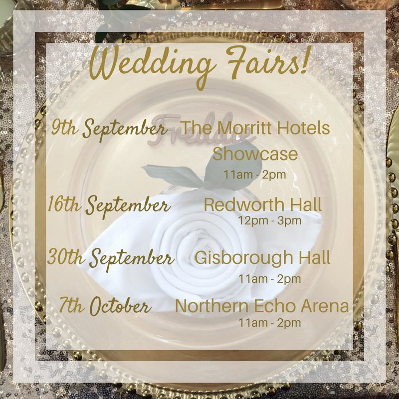 Wedding Season is upon us once again! How times flies! 
Here is where we are at over the next few weeks. Hope to see you there! x
#weddingseason #venuestylist #teesside