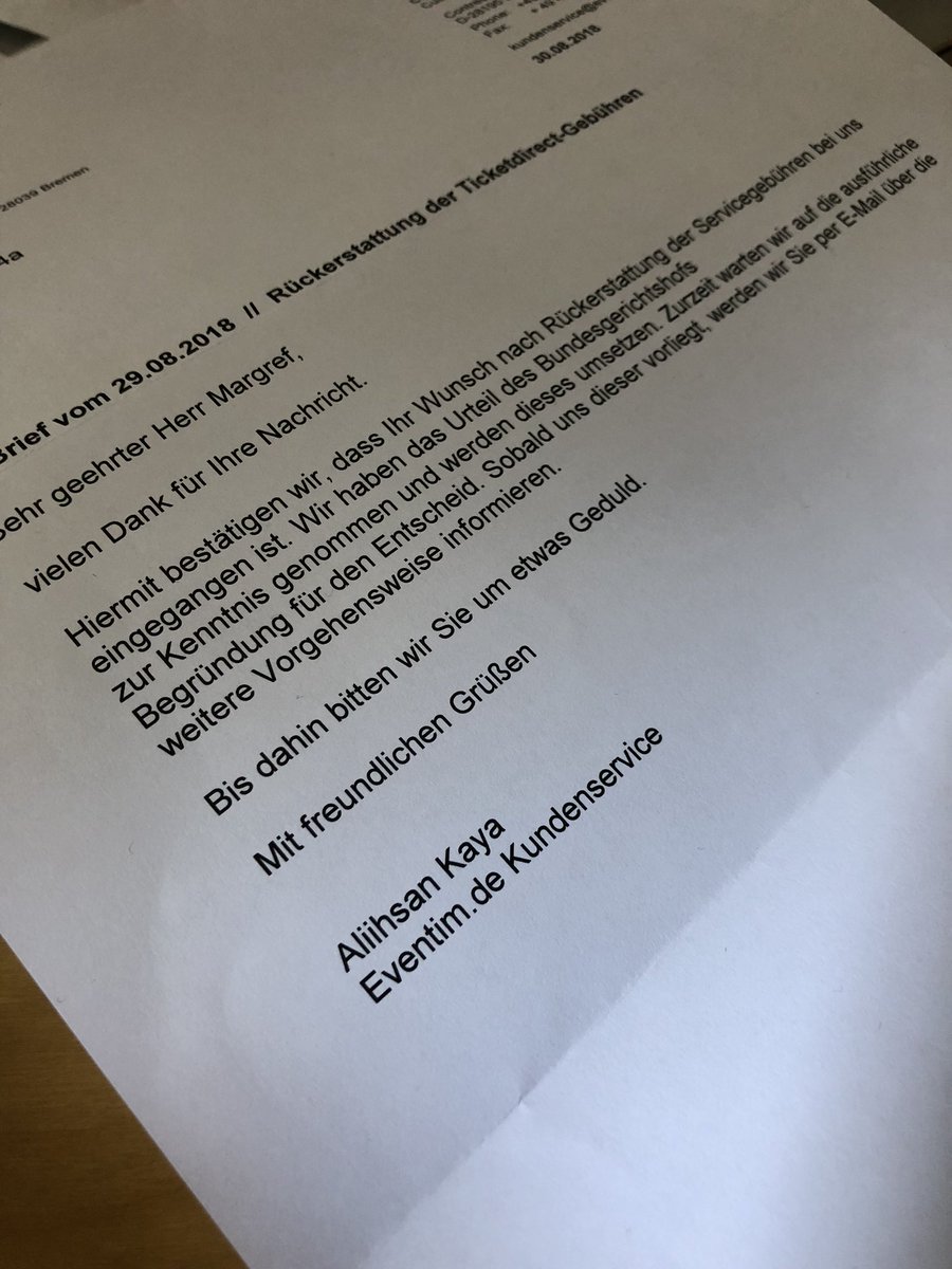 tweetsbysven's tweet photo. Sind zwar nur 2,50 Euro aber da gehts ja ums Prinzip - da hat sich der Brief hoffentlich gelohnt #ticketdirect #abzocke #eventim https://t.co/V8fhI7g619
