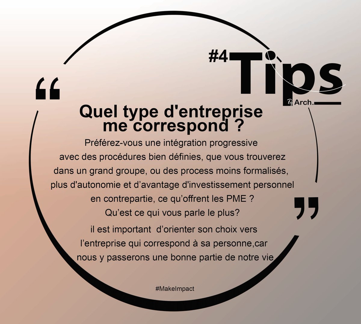 JobtalkOfficiel's tweet photo. Quel type d'entreprise me correspond?
La connaissance de soi  va également dans le choix de ce qui sied le plus avec nous, même  professionnellement parlant.
Sommes nous plus process formalisé  ou autonomie? 
#Tips by #Arch #MakeImpact #RH #Career #Youth https://t.co/Mo57lS3D2n