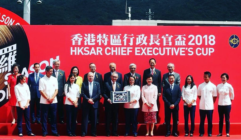 Welcome back HKJC Equestrian Team! Team presentation and photo with The Hong Kong Jockey Club Chairman, Mr Anthony Chow and Hong Kong’s Chief Executive, Carrie Lam. <a href="/HKJC_Racing/">HKJC Racing</a> 
#teamhkg #hongkong #represent #hkgequestrian #hkjc #racing #asiangames2018  #welldone #squadgoals