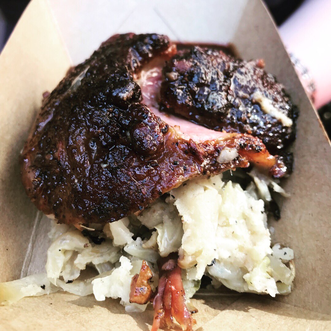 MeatLeaderLDN's tweet photo. Smoked face bacon, burnt hispi bubble & squeak, smalec and damson brown sauce from Sam Bryant (Coal Rooms) #meatleader #meatopia2018 #facebacon #bubbleandsqueak #smalec https://t.co/dSvyoPABgG
