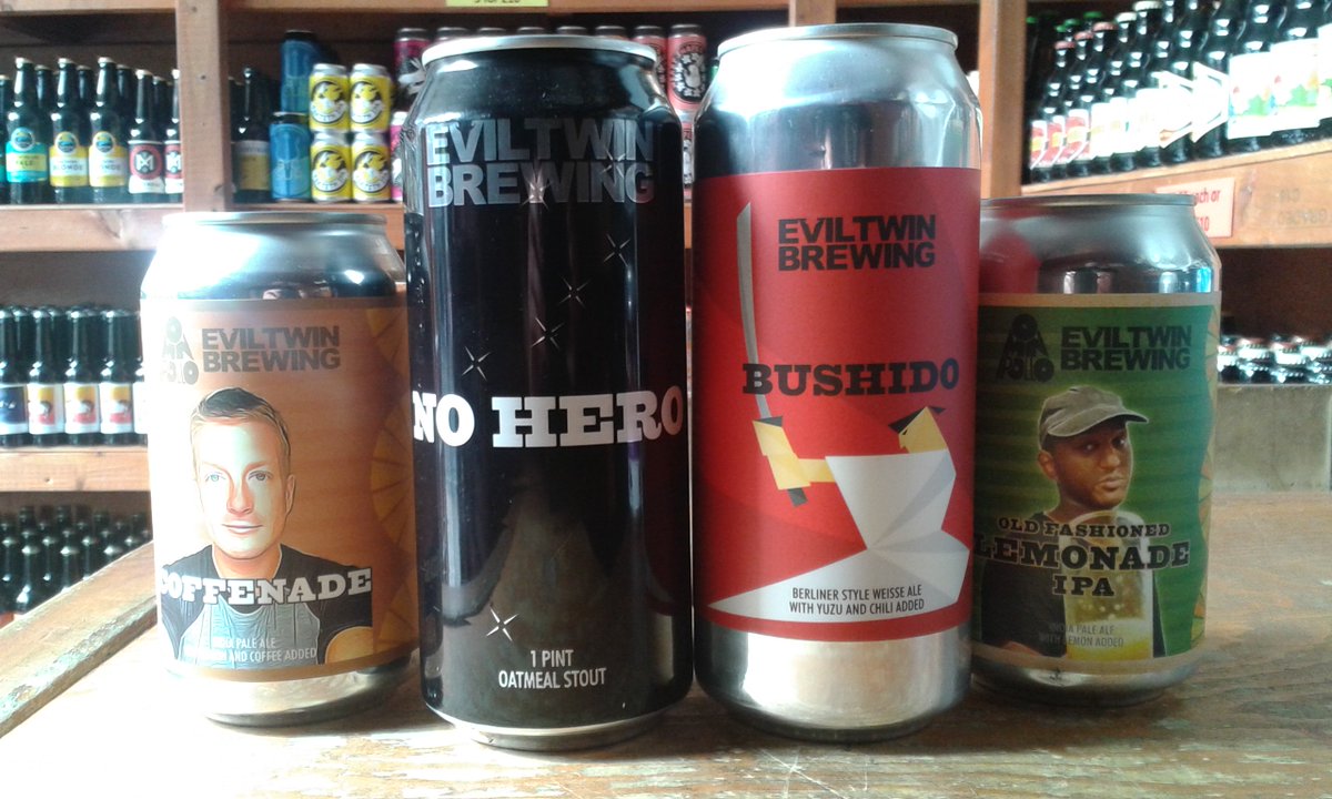 More cans... yeah, we quite like them too. This time from <a href="/EvilTwinBrewing/">Evil Twin Brewing</a>... Coffenade: Lemon &amp; Coffee IPA (collab with <a href="/Omnipollo/">Omnipollo</a>), No Hero: Oatmeal Stout and also Bushido: Yuzu &amp; Chili Berliner Weisse &amp; Lemonade IPA.