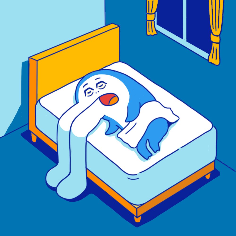 「日曜の夜は早寝セラピーがおすすめなのでキュ〜💤🐬 」|イルカのイルカくんのイラスト