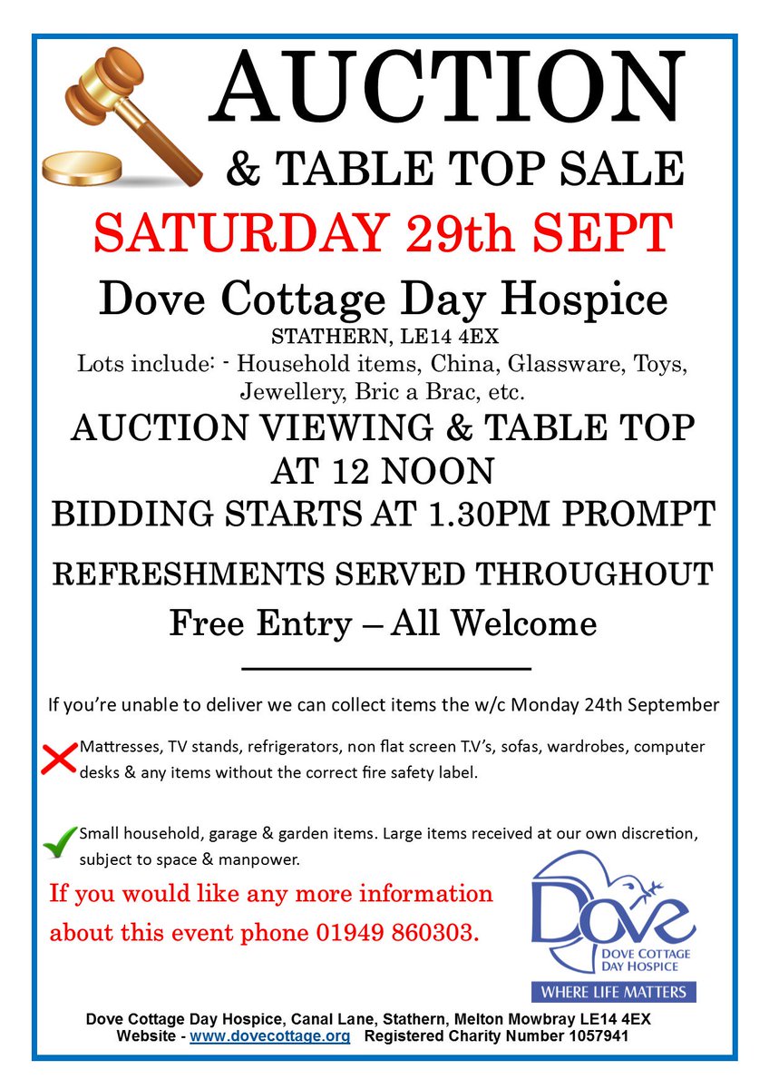 Dove Cottage Hospice On Twitter Auction Table Top Sale