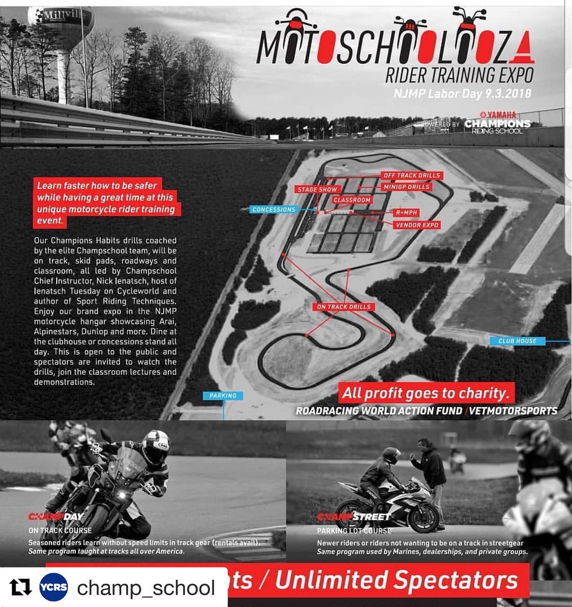VETMotorsports's tweet photo. Come support two great non-profits that make a positive impact in the Motorsports community.
#Repost @Champ_School
・・・
This Monday!!!!! @YamahaUS @NJMP #motorcycles #trackday #trackschool #motorsports #yamahamotorcycles #yamahausa #ycrs #njmp https://t.co/T8dlbuCEuN