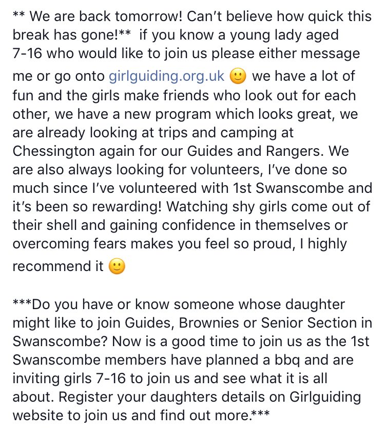 1stswanscombe's tweet photo. Come join us 😁 #1stswanscombe #swanscombe #GirlGuiding #Brownies #Guides #Rangers #fun #girlguidinglaser #friendship #volunteer https://t.co/ZjR0wxsjvx