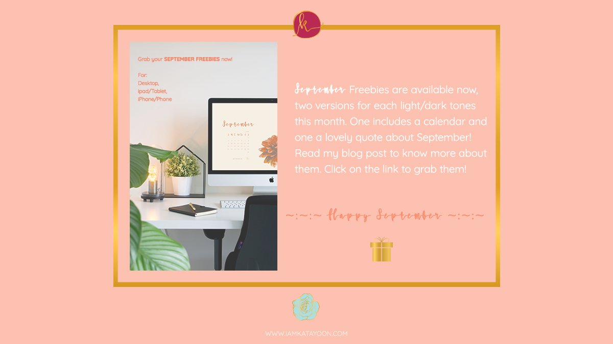 iamkatayoon's tweet photo. Happy September lovelies! <3
New blog post: September Freebies + Fabulous Upcoming Home Decor Items + Some More Exciting News
Read the post and get your freebies here: https://t.co/8ItxdklitA
Freebies | Gadgets #freebies #september #wallpaper #floral #feminine #September2018 https://t.co/HQ42wuzFRf