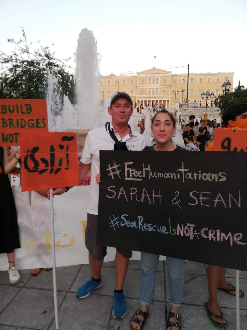 fntbecker's tweet photo. Demonstration for #SaraMardini and Sean Binder yesterday in Athens, with Sara's former coach Sven Spannekrebs and @Solidarity_Now workers. #seebruecke https://t.co/jahgLzTpRs