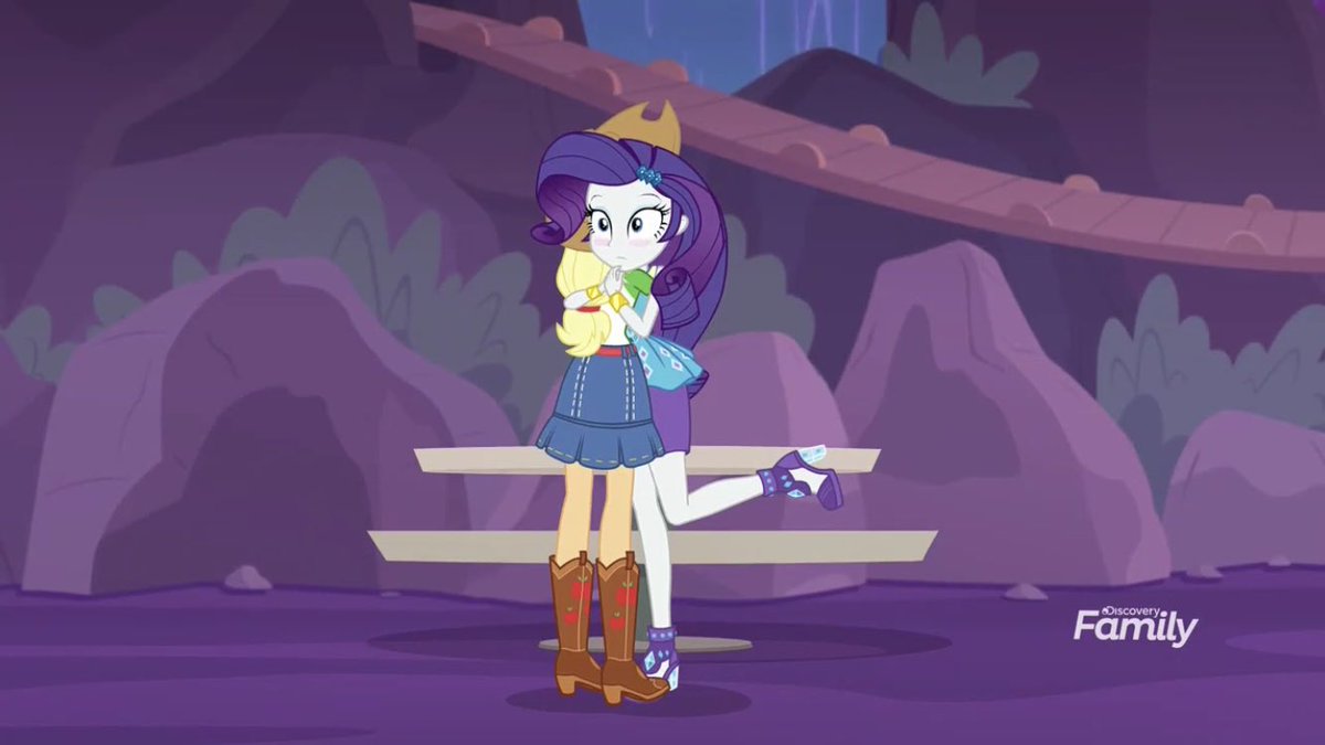 Rarity is flipping out but Apple Jack still tries to hold her I love girlfriends