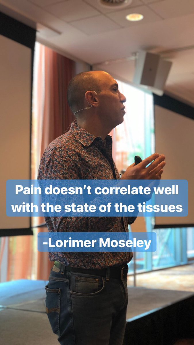 Pain doesn’t correlate well with the state of the tissues.
-Lorimer Moseley
<a href="/Pijninfo/">Bart van Buchem</a> @HedwigFysio <a href="/edwinderaaij/">Edwin de Raaij</a> <a href="/kjartanfersum/">Kjartan Vibe Fersum</a> <a href="/PeteOSullivanPT/">Peter O'Sullivan</a> <a href="/ashjamesphysio/">Ash James 💭</a>