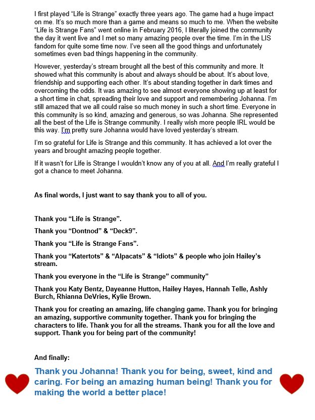 ross42899's tweet photo. I wrote something to express my current feelings and talk a bit about Johanna & the community. Please read! @KatyBentz @DayeanneHutton @haileyahayes @LISFansDotCom #Lifeisstrange #Katertots #Alpacats #lifeisstrangefans #lenisidiots https://t.co/wfRgn4a57j