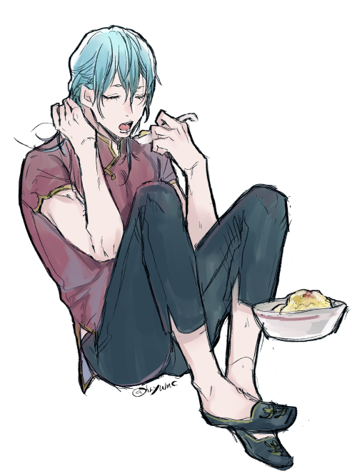 「まかないのかにたまチャーハンを食べる攻行儀が悪い 」|晴屋うまこのイラスト