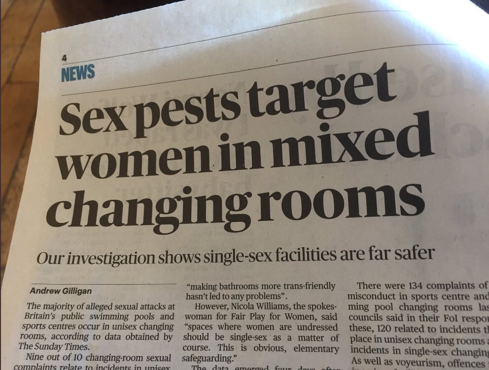 theFoxFisher's tweet photo. “Note for @thesundaytimes. A
unisex changing room is where people of all genders get changed. Different to a women’s changing room, where trans and non-trans women are changing. Different to a men’s changing room, where trans and non-trans men are changing.” @TransActualUK https://t.co/2s1raYL28b