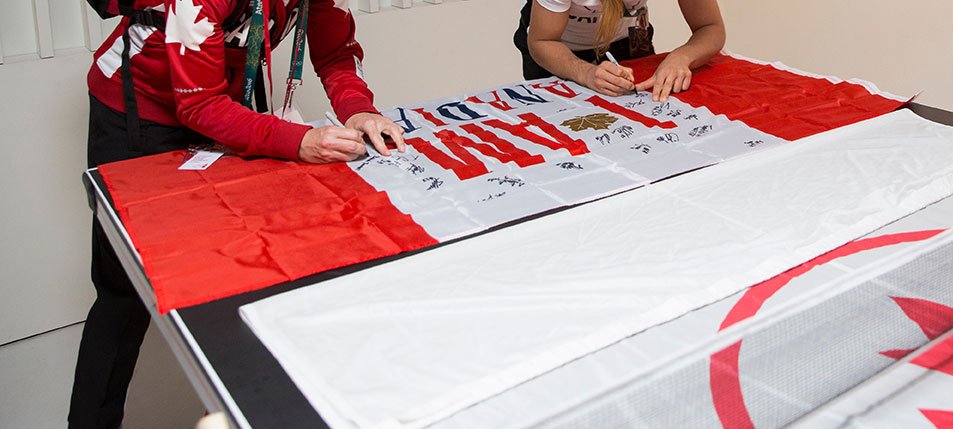 Equestrian_Can's tweet photo. The Canadian Equestrian Team is about to embark on their #RideToTryon and EC is offering you the opportunity to join the ride. The fourth and final leg of the raffle is now open. Win a Canadian flag signed by CET athletes at WEG 2018. More info: https://t.co/lY1E1q6LxZ https://t.co/Rdwefh41Eu