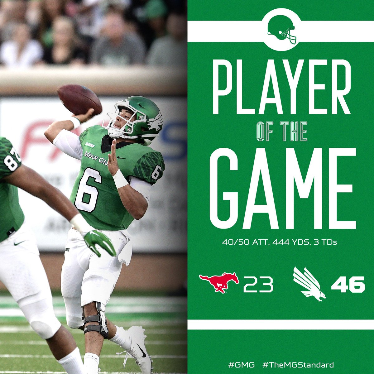 QB Mason Fine (Cherokee) opened his junior season by completing 40 of 50 for three touchdowns and a career-high 444 yards, the second 400-yard performance of his career and ninth in school history. 
meangreensports.com/news/2018/9/1/…