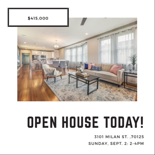 New Orleans stunner, open today 2-4. 3101 Milan St. 4bd, 3bath. $415,000. MOTIVATED SELLERS!