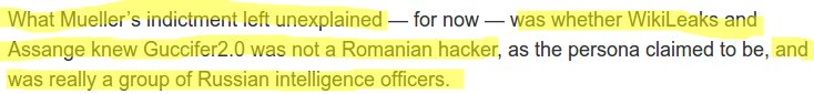 It basically attempts to transform pure speculation that has been proved false, i.e. that Guccifer2.0 was the source of the #DNCleaks, AND (there's no evidence of this one) that they are 'really a group of Russian officers', into accepted fact.
BS!