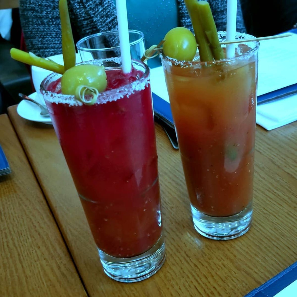 chefinthehat's tweet photo. When it's the weekend, you can start drinking in the morning. Cheers! 
#ChefintheHat #LUCSeattle #BloodyMary

#Repost @naxialascif
・・・
Two variations on a Bloody Mary. One with Jalapeno Gin, and the other with Beet-infused Vodka https://t.co/pIJrhzFruG