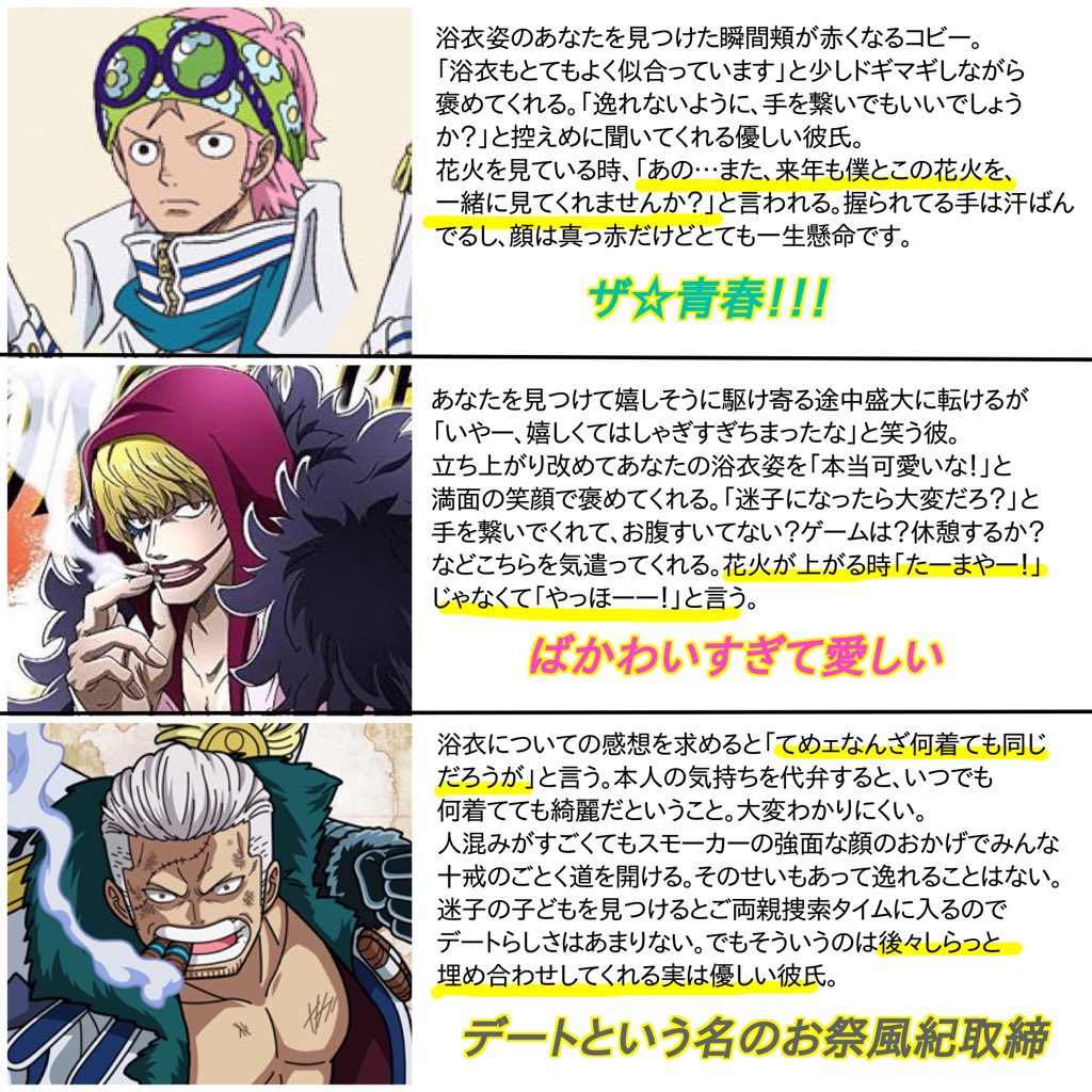 夢沼は深いとまと お題箱から ワンピ男子と夏祭りデート あんまり統一性がないですが 一応夏祭りに一緒に行ってるという想像でお読みください 夢女子の妄想です T Co J76cfeyddw Twitter 夢沼は深いとまと お題箱から ワンピ男子と夏祭りデート あんまり統一性がないですが 一応夏祭りに一緒に行ってるという想像でお読みください 夢女子の妄想です T Co J76cfeyddw Twitter