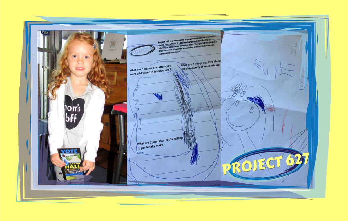 Project627's tweet image. Evie added some beautiful art work to her #Project627 survey on Thursday at our launch at James Street Eatery in downtown #Wallaceburg 😁 You can fill out your survey online today, right here: surveymonkey.com/r/BZPVB9K