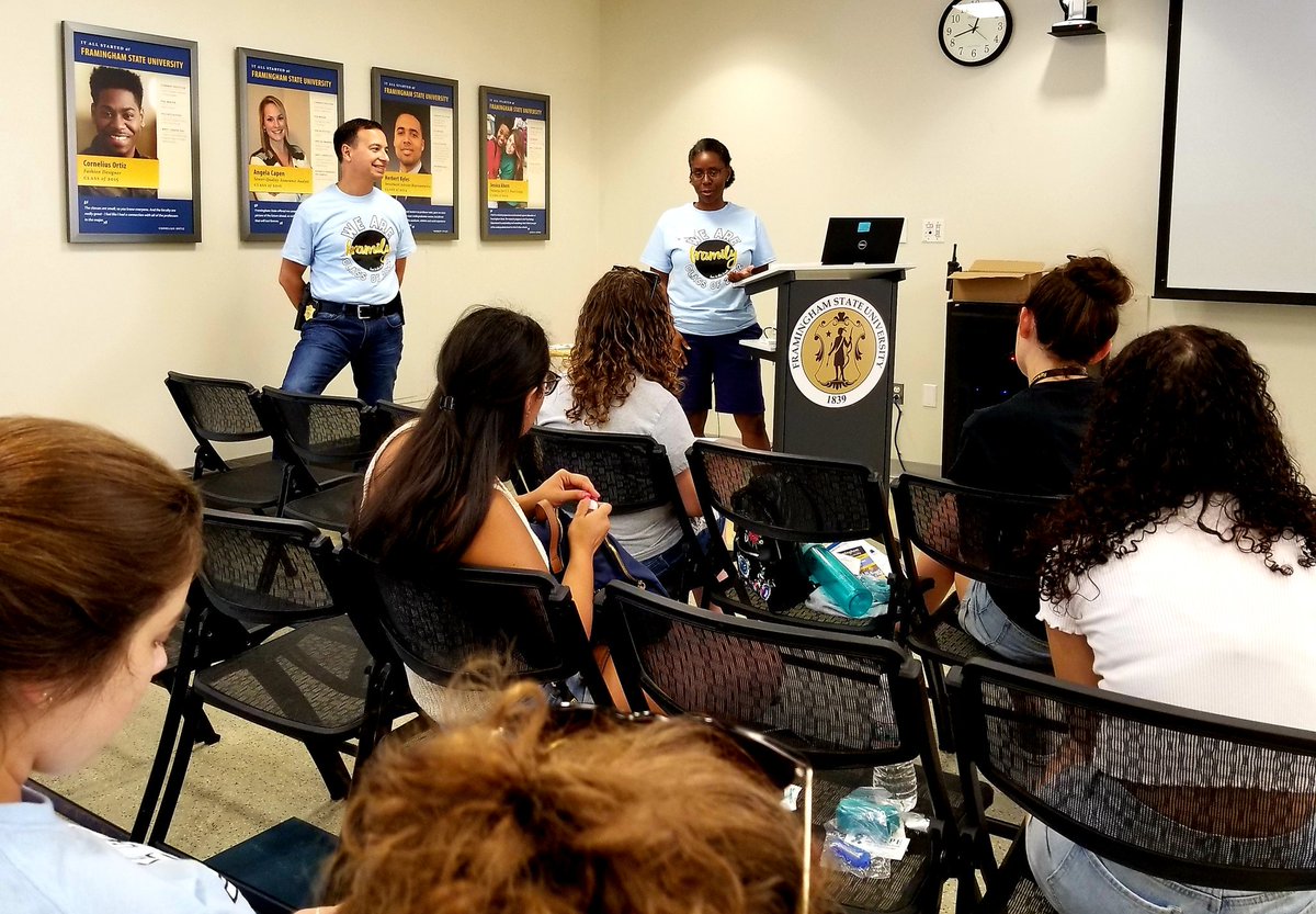 DeanNowakFSU's tweet photo. VP Holloway and John Santoro of FSU Police presenting RAM Safe to our new students. #FSUPride https://t.co/D96rYrqetu