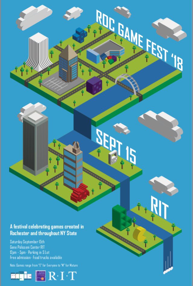 ➡️ #ROCGameFest 2018
🗓 Saturday, September 15th
🕛 Noon to 5 PM
🌎 Polisseni Center at RIT
🎮 30+ Video Games
🎲 10+ Tabletop Games
🎟 Free Admission
🚐 3 Food Trucks