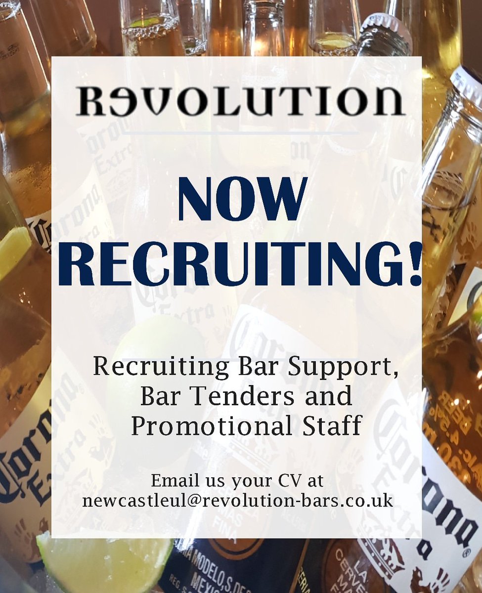 Revs_NUL's tweet photo. We are recruiting! 

Think you have what it takes to be part of a fast paced, exciting environment?

Drop in your CV to us at 7 Hassell Street, Newcastle-under-Lyme, ST5 1AH
Or send it over email on newcastleul@revolution-bars.co.uk

#revsnul #joinus #revsteam #recruiting #squad https://t.co/rsJiB8pL02