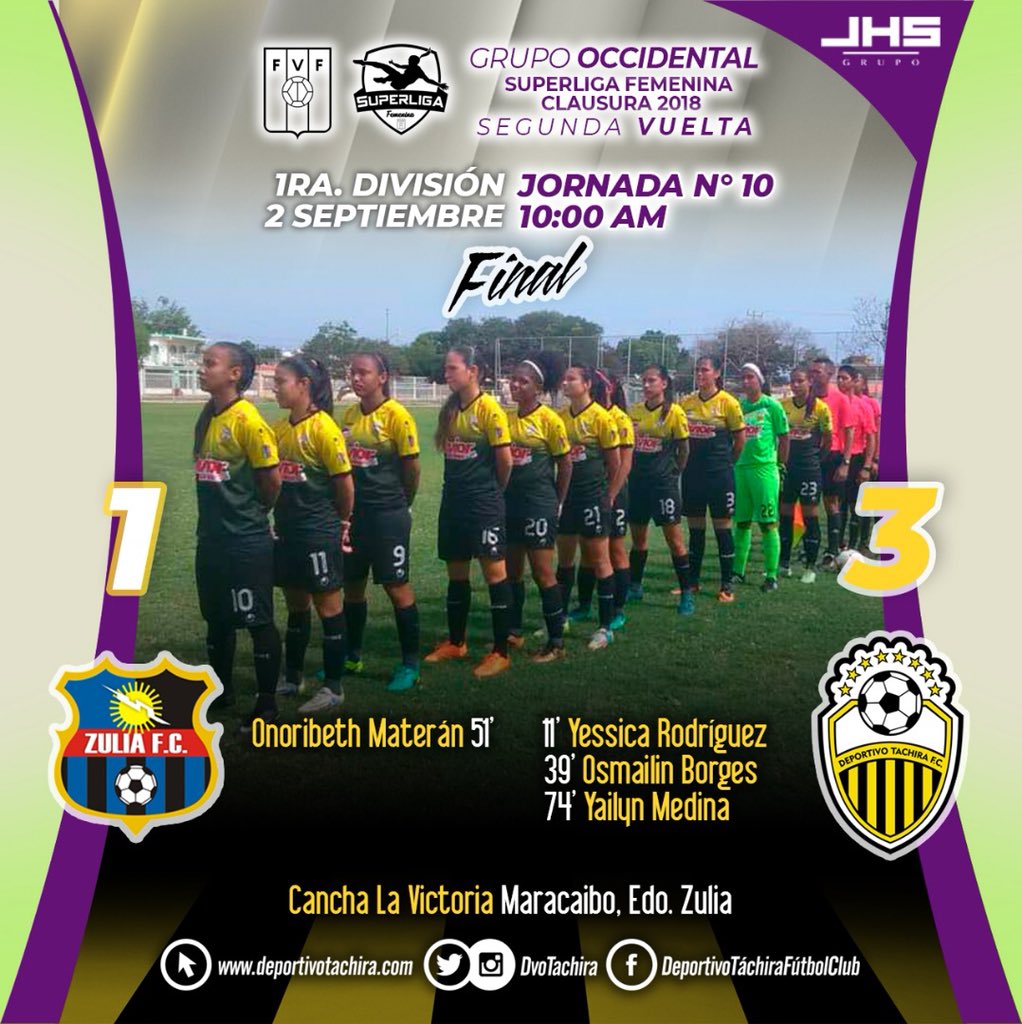 #FemeninoDTFC | Zulia 1-3  <a href="/DvoTachira/">Deportivo Táchira FC</a> | 🔥 Triunfo para las Aurinegras que permite retomar la cima de la clasificación 🙌🏻
.
#SuperligaFem #Clausura2018 #J10