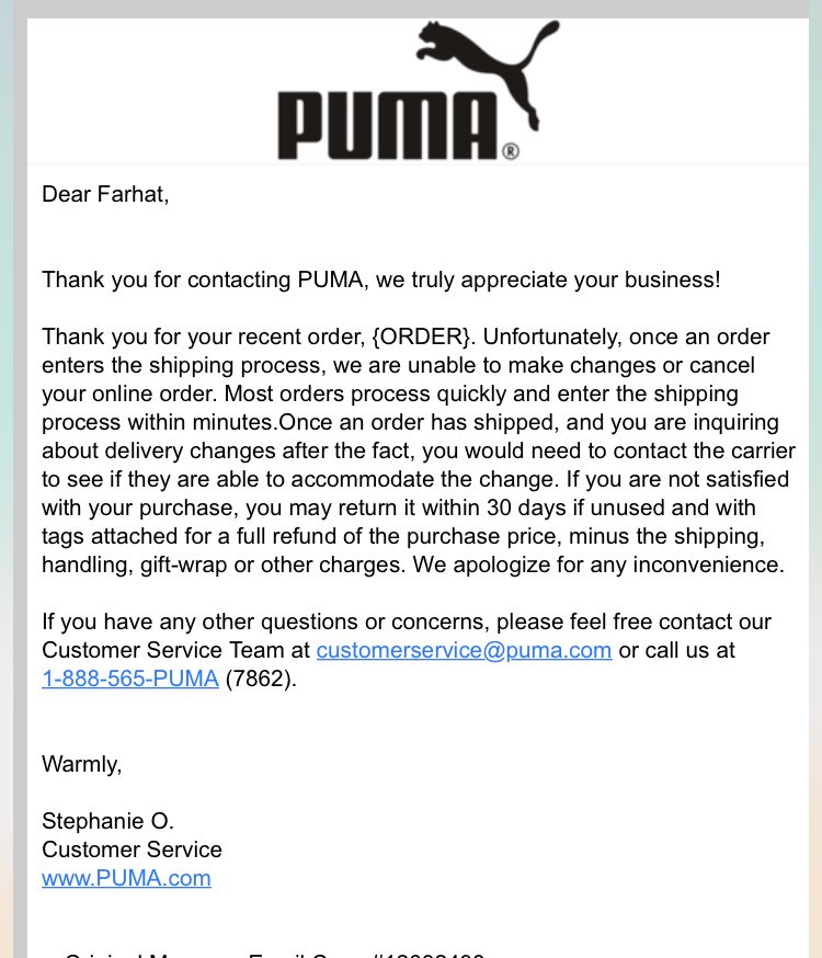 puma com customer service