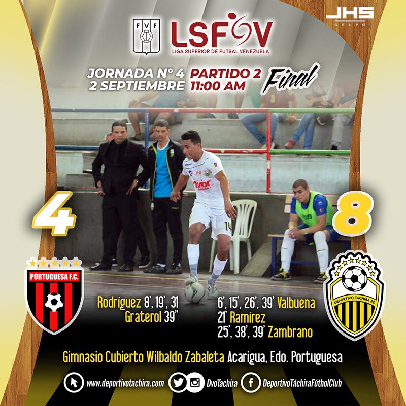 #FutsalDTFC | RESULTADO FINAL | Portuguesa FsC 4-8 <a href="/DvoTachira/">Deportivo Táchira FC</a> | Goleada Aurinegra en el segundo encuentro de la jornada. 💪🏻
.
#LSFV #J4 #P2