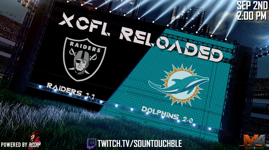XCFL_Prince's tweet image. Pregame brought to you by @RecapWiz the Dolphins host the @XCFLRaiders in Week 3 of the @XCFLNetwork. The Dolphins look to keep their winning ways. Kickoff set to come your way today at 2pm EST.