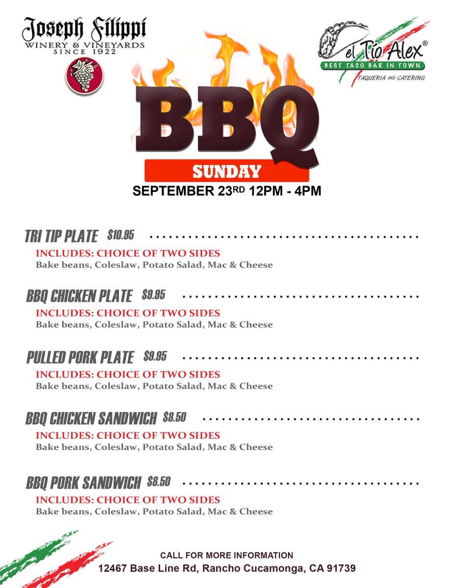 JFWinery's tweet photo. Come on down to the Winery on September 23, 2018 from 12 pm to 4 pm for another BBQ Sunday featuring great food by El Tio Alex!  Great wine, great food great times, so don't miss it! https://t.co/TBt7q6yULt