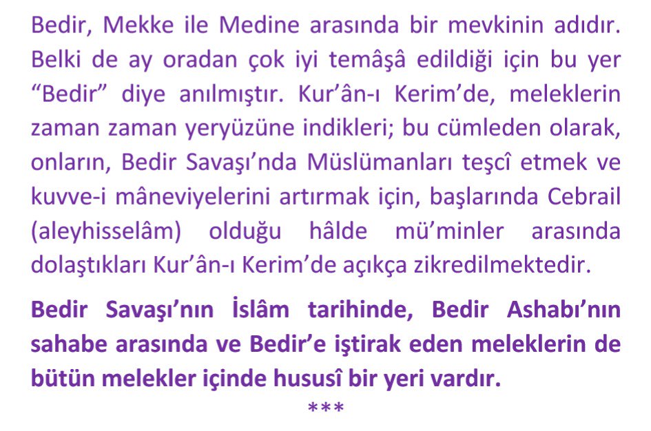 okumasaatim's tweet photo. 🌷                Ashab-ı Bedir                 🌹

"Bedir Savaşı’nın İslâm tarihinde, 
Bedir Ashabı’nın sahabe arasında ve 
Bedir’e iştirak eden meleklerin de
bütün melekler içinde hususî bir yeri
vardır."
                              * * * https://t.co/lCUAF4Q8IK