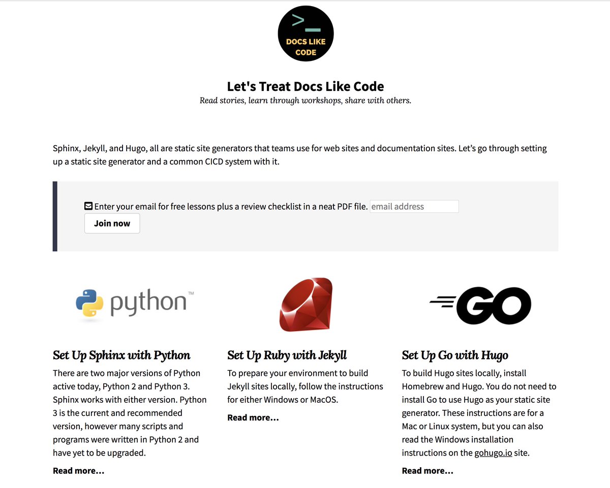 Working to get these tutorials online - choose your own adventure with Static Site Generators! Sphinx, Jekyll, Hugo. Almost done. #docslikecode #techdocs #docsascode