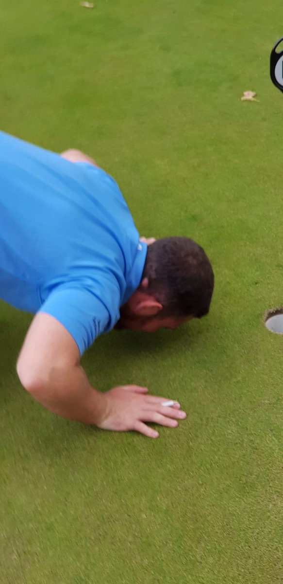 PennTeam's tweet photo. @BroctonHall can I just say your course today was fantastic please send this message to your head Greenkeeper . Our member and scratch player Mitch really enjoyed your greens as you can tell by the photo of him kissing the putting green 😘👇🏻 https://t.co/xI3NZjlppn