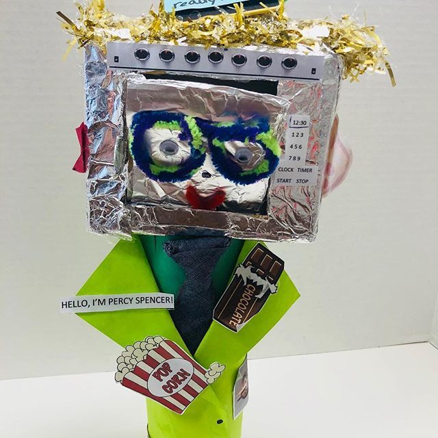 iTeachSTEM2kids's tweet photo. Percy Spencer - the inventor of the microwave. I love that his head is actually made to look like a microwave! #iteachfifth #iteachstem #growthmindset #failureweek https://t.co/4JgjYAoTBi https://t.co/ZqZjKdzT6W