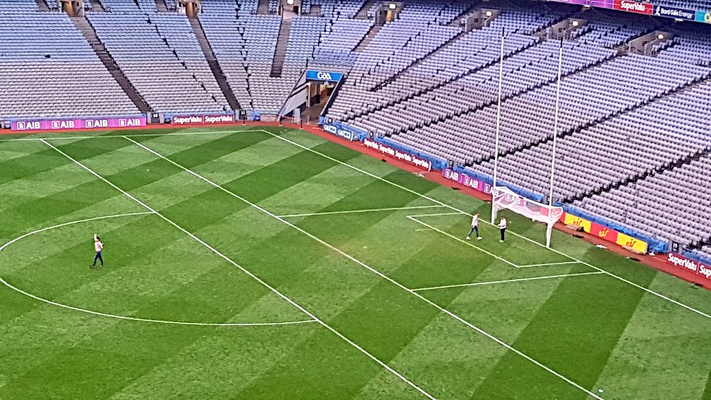Highlight of the day was these three Tyrone lads langers drunk taking a stroll on the pitch. The lad with his top off was on his third press up before security nabbed them #DUBVTYR #GAA