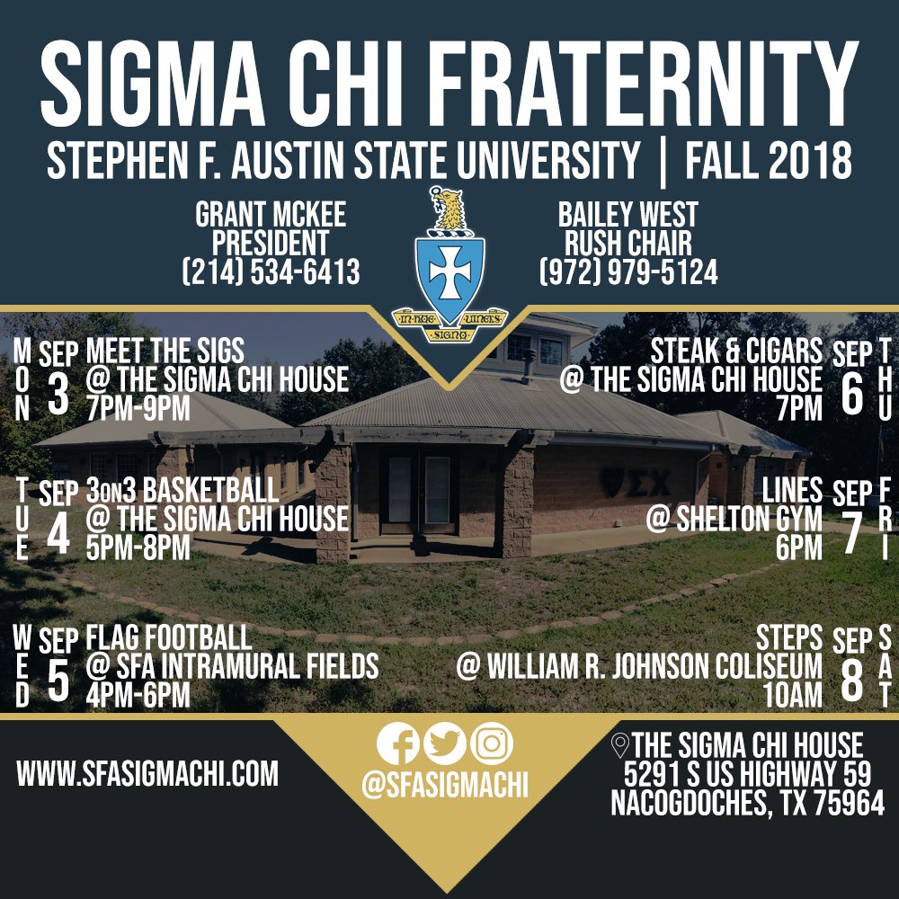 SFASigmaChi's tweet photo. Why Sigma Chi? Latest Fraternity of the Year, great alumni, fun tailgates, best house, philanthropy events such as Derby Days, 
REAL brotherhood, 
the list goes on.
🇺🇦🇺🇦🇺🇦🇺🇦🇺🇦🇺🇦🇺🇦🇺🇦🇺🇦
IT’S RUSH WEEK LETS GO!!
#RushΣΧ #SFA22 #SFAIFC 
@SFASU_IFC @SigmaChi https://t.co/YWDrDGoY5V