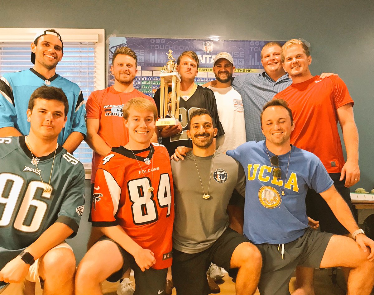 Ben_overholt1's tweet photo. The 12th year of the epic Erin Andrews Fantasy Football League. Since we were sophomores in high school. Shoutout to the 🐐 @ErinAndrews #EAFFL #FantasyFootball @MatthewBerryTMR https://t.co/eawNkKAV5k