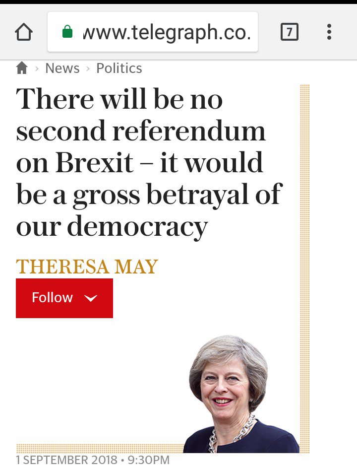 We can't have a second referendum because more, better informed democracy "would be a gross betrayal of democracy" #Doublespeak  #EngCon #TheyAreLyingToUs #FinalSay