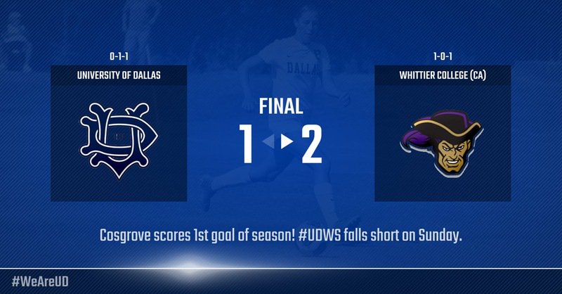 UDallasSports's tweet photo. Final: #UDWS cut the deficit to one on Cosgrove's 1st goal of the season! However it was not enough in Sunday's afternoon match. Home and #SCACwsoc opener next Friday vs. Johnson &amp; Wales (CO)! #WeAreUD #d3soc https://t.co/2eGN6OTywh