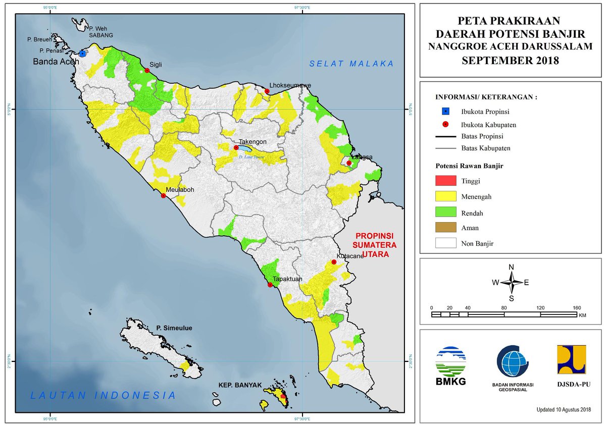 pu_sda_sum1's tweet photo. Peta Prakiraan Daerah Potensi Bajir Provinsi Naggroe Aceh Darussalm Bulan September 2018 #infowarga #sisda https://t.co/jdPj68mUO2