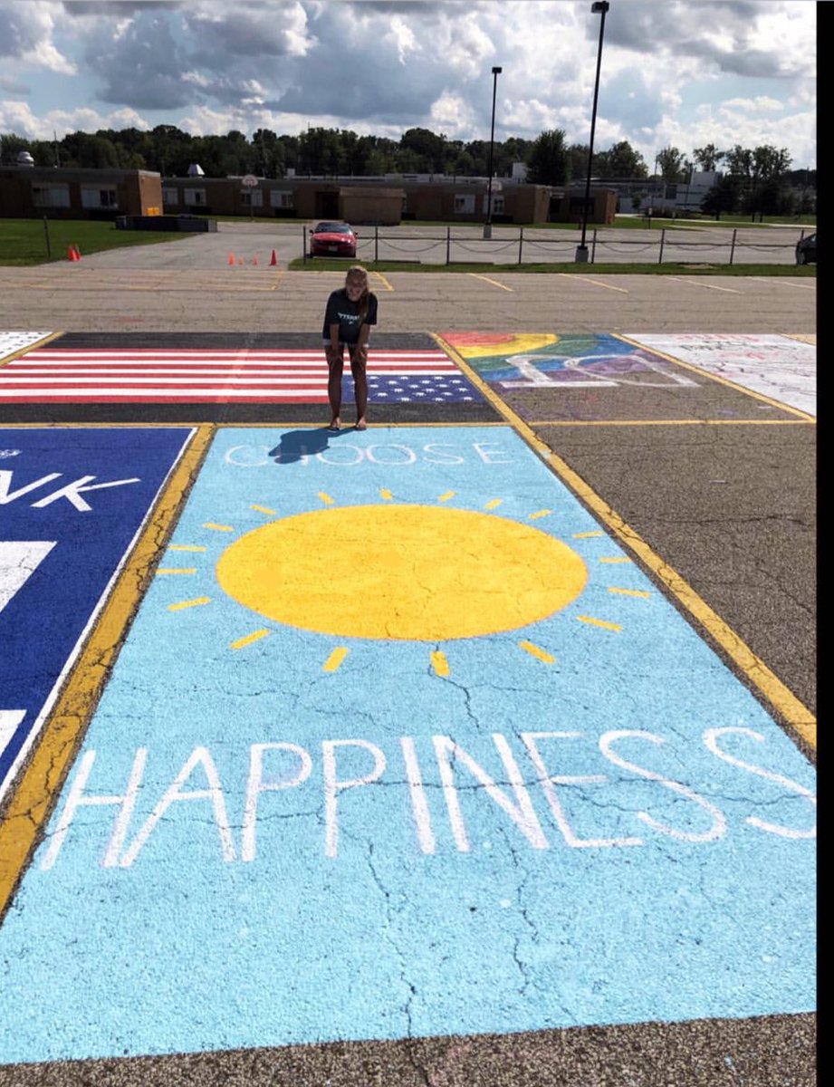 BrunswickRachel's tweet photo. Senior Samantha Zak chooses happiness with her new parking spot design! A wonderful reminder for the new school year. #ChooseHappiness https://t.co/iqqTozM3U1