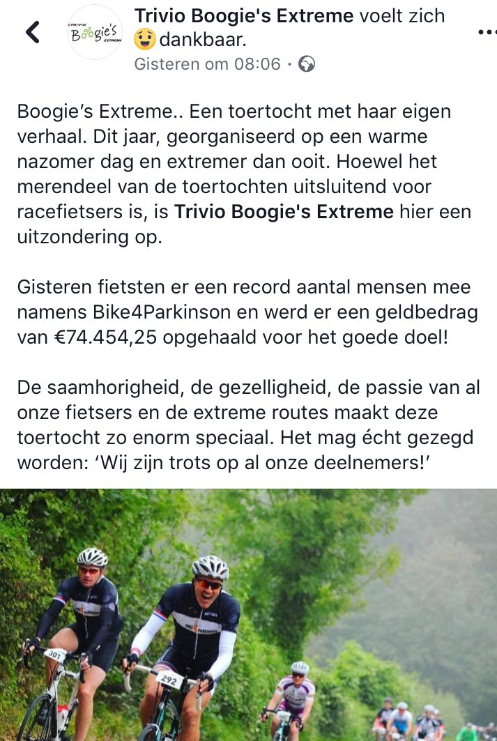 📅 30 aug + 1 sept + 2 sept 
🚴🏻‍♂️ Chasse Patate 🔁 Limburg
🚴🏼‍♀️ Tour for Live 🏁 @ TDBikepark
🚵🏼‍♂️ @boogiesextreme 🏁Valkenburg
3️⃣ Goede doelen 
💰 Opbrengst > €1.125.000,00!!!
💪🏻 Kracht van wielrennen
#️⃣#limburgcycling