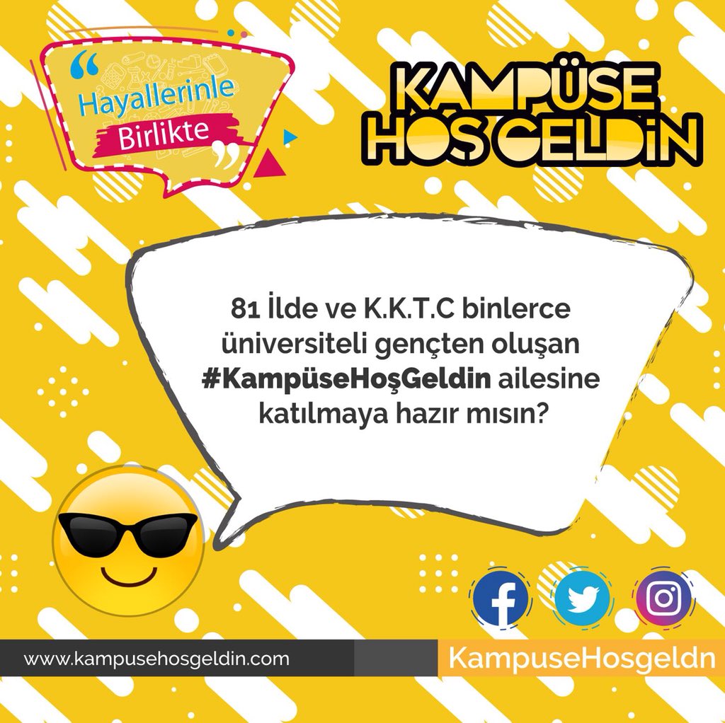 Üniversiteye adım atacak olan genç kardeşim, bugün kayıt yapmak için geldiğin üniversitede bizler, #KampüseHoşGeldin standlarımızda seni bekliyor olacağız. Detaylı bilgi bir tık uzağında ☺️

kampusehosgeldin.com