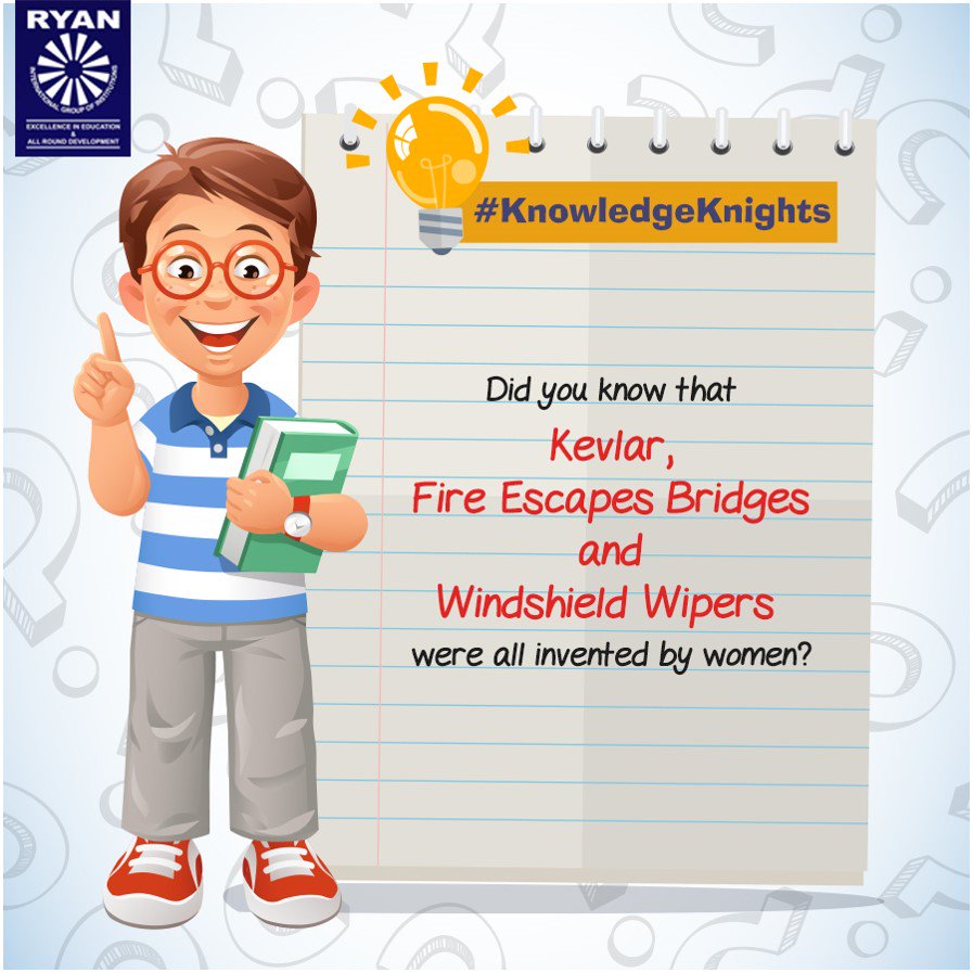 RyanIntlGrp's tweet image. Girl Power, all the way!
Kevlar, widely used in bulletproof vests, was invented by Stephanie Kwolek. Fire Escape Bridges and Windshield Wipers were invented by Anna Connelly &amp;amp; Marry Anderson respectively.
#KnowledgeKnights #Aptitude #Knowledge #Knowhow #RyanInternationalSchool