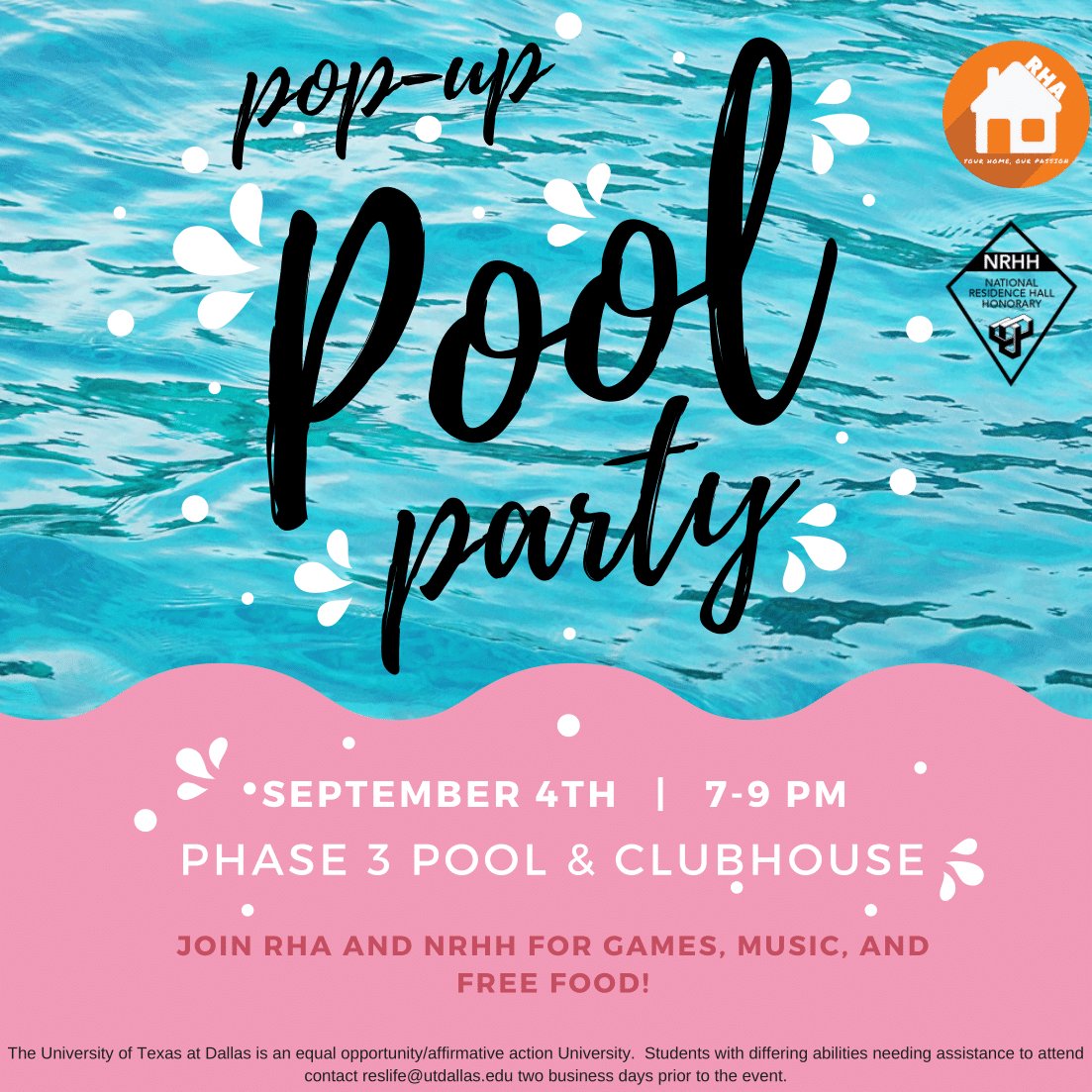 Come by the Phase 3 pool this Tuesday at 7PM to wind-down and cool down by the pool. There will be pizza!