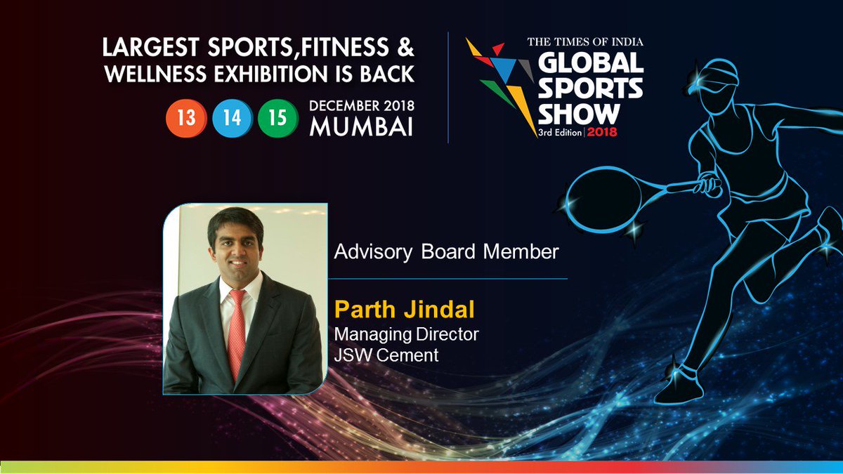 TOISportsShow's tweet photo. We feel privileged to have Mr. Parth Jindal, Managing Director, JSW Cement with us as Advisory Board Member at The Times of India Global Sports Show 2018. #ToiSportShow https://t.co/9TfGCsxE0T