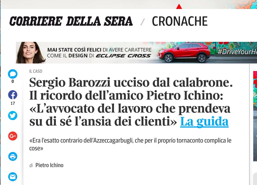 "Un avvocato impegnato a spogliare la controversia di ogni scoria di risentimento personale: andare al cuore della questione per trovare col collega avversario la soluzione più logica e meno costosa per entrambe le parti" @PietroIchino in ricordo del giuslavorista Sergio Barozzi